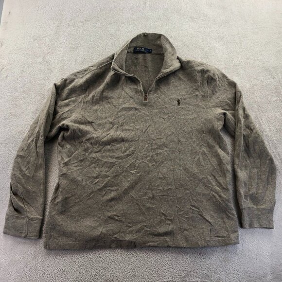 Polo Ralph Lauren Mens Sweater Large Long Sleeve Quarter-Zip Pullover Brown Knit - Picture 9 of 10